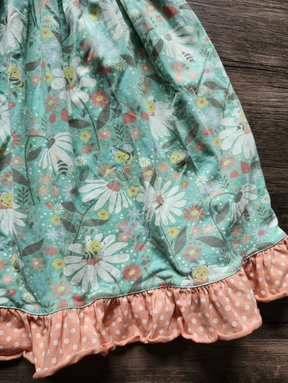 Matilda Jane Blissful Bee Mixed Print Mint Floral Dress with Peach Ruffle